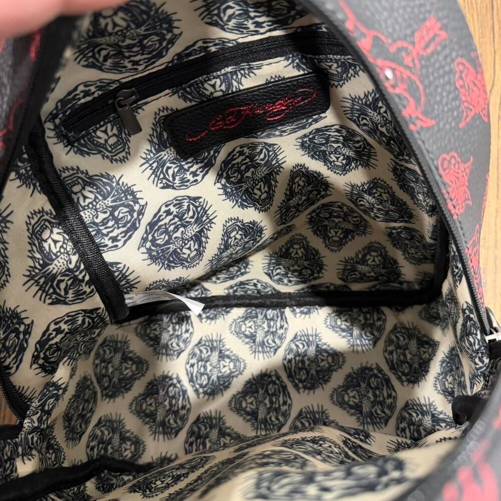 red and black ed hardy backpack with red butterfly and heart details - Picture 6 of 8
